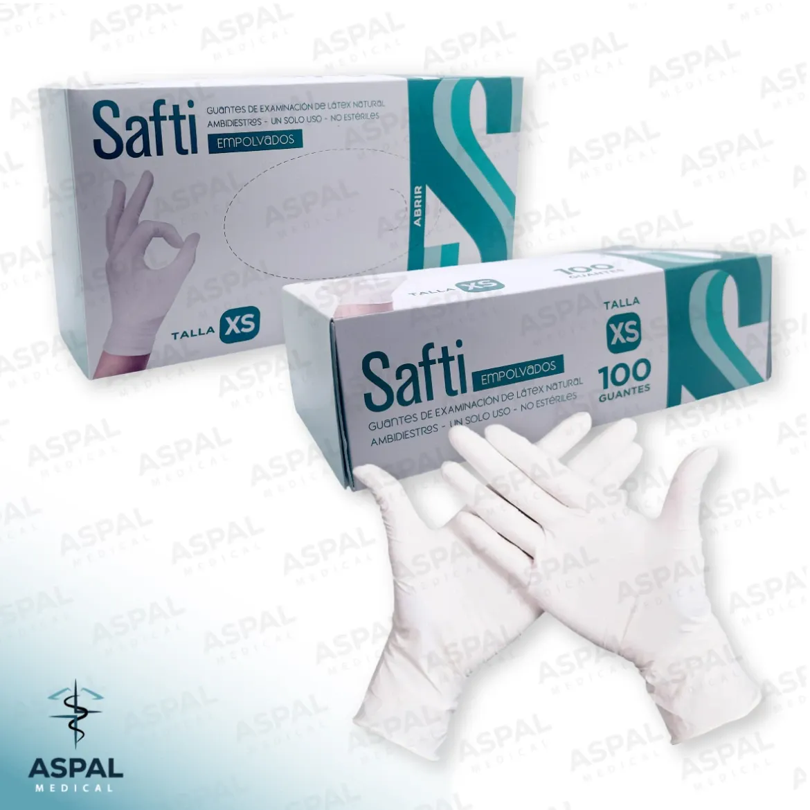 Caja guantes de examinación látex (Extra small, Semi empolvado, Safti)