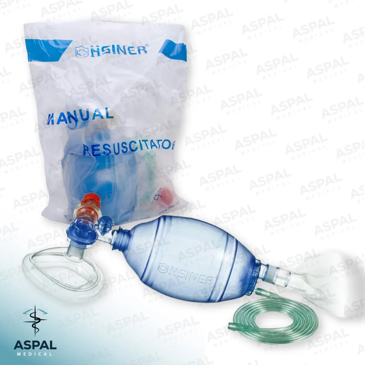 Ambu resucitador manual con válvula PEEP y mascarilla descartable