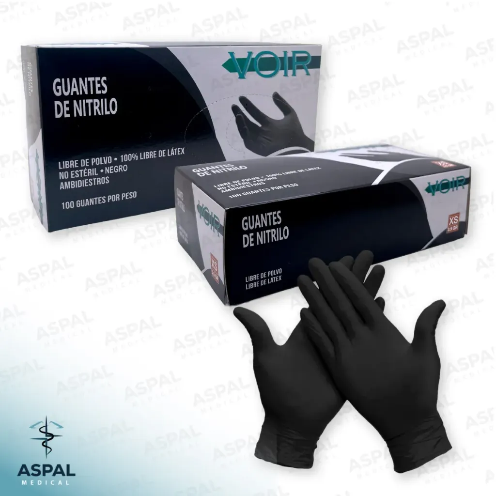 Caja guantes de nitrilo (Extra small, Negro, Voir)