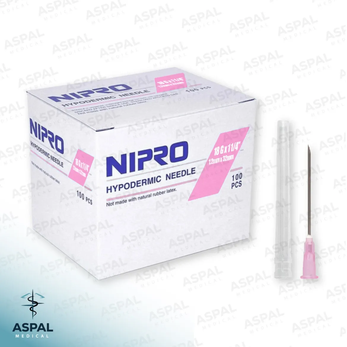 Caja de aguja hipodérmica (18G x 1 1/4", Nipro)